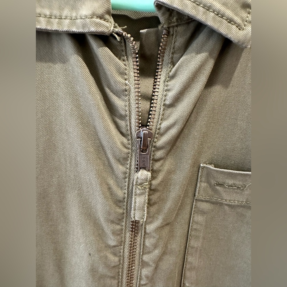 Alex Mill sage green zipper jumpsuit with adjustable waist buttons for cinching - Picture 6 of 8